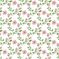 Seamless pattern with plants, branch, wild flowers and leaves