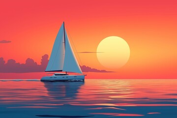 Fototapeta premium Sea and sailboat at sunset