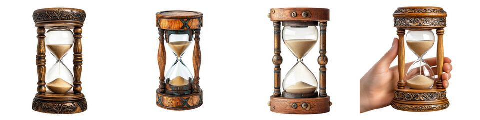 Hourglass - Timekeeping device with sand, symbolizing the passage of time Isolated on Clear White Background Highly Detailed