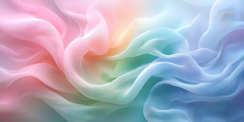 Obraz premium A soft, translucent fabric draped elegantly in pastel shades of pink, blue, and green, creating a serene and dreamy atmosphere.