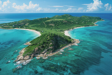 Obraz premium Stunning aerial view of a tropical island. Clear turquoise waters and white sandy beaches.