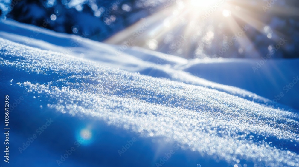 Poster the sunlight reflects off smooth, sparkling snow textures, capturing the tranquil essence of winter 