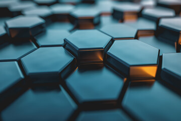 Fototapeta premium Digital Turquoise Hexagon Abstract Clean Background.