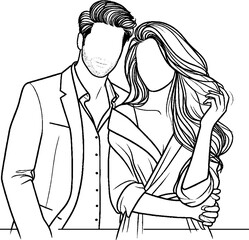 Black Grunge Line Art Style Romance Couple Kiss and Romantic Pose Hand Drawn Illustration