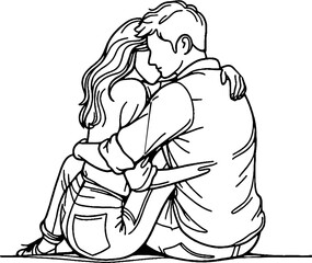 Black Grunge Line Art Style Romance Couple Kiss and Romantic Pose Hand Drawn Illustration