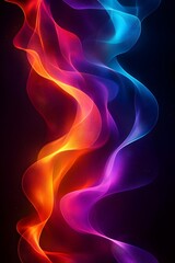 Obraz premium Vibrant abstract waves of orange, blue, and purple flow gracefully against a dark background, creating a mesmerizing visual display of light and motion.