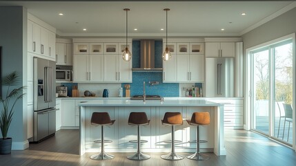 Bright and elegant modern style kitchen interior space scene