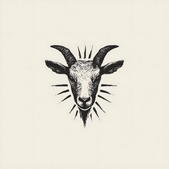 A hand-drawn illustration of a goat's head with a starburst behind it.