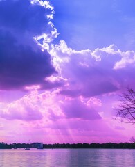 Purple and Blue Sunset Over Lake