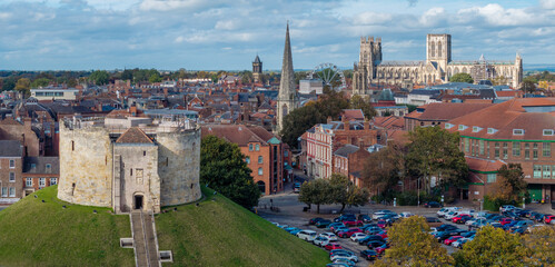 York England. October  Aerial panoramic  view of York City Centre on a sunny day looking from south...