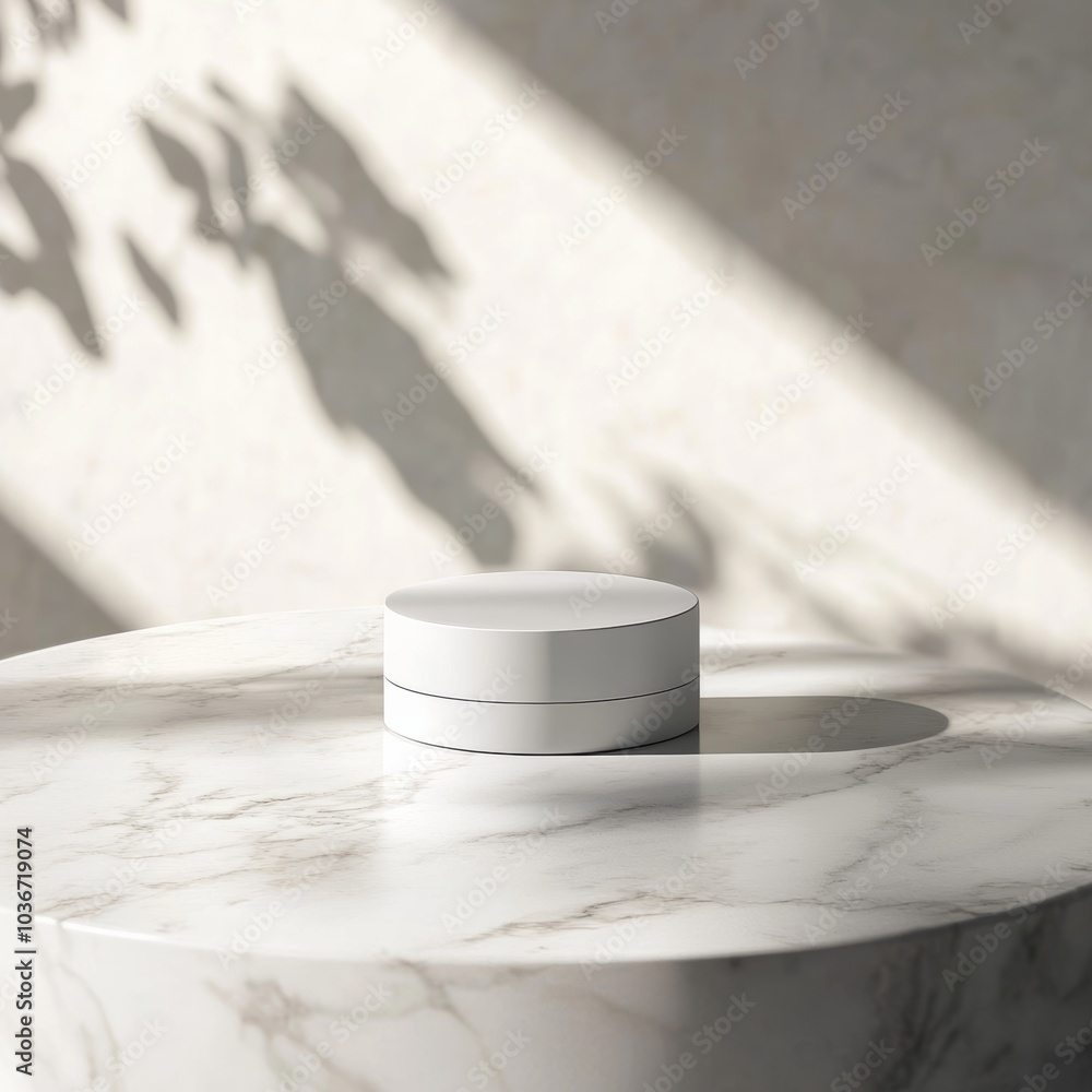 Poster a minimalist face cream jar with a simple label, isolated on a smooth marble surface with soft, natu