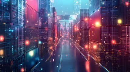 Obraz premium Smart technology concept with global logistics partnership Industrial Container Cargo freight ship, internet of things Concept of fast or instant shipping, Online goods orders worldwide.