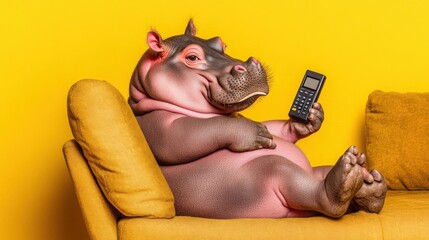 Snarky Baby Hippo Relaxing with Remote Control