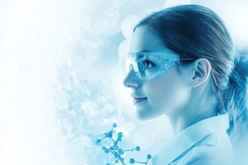 Fototapeta premium Scientist in protective eyewear examines molecular structure in a lab setting during a research study