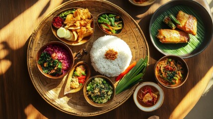 Bright Morning Asian Breakfast with Rice and Sides