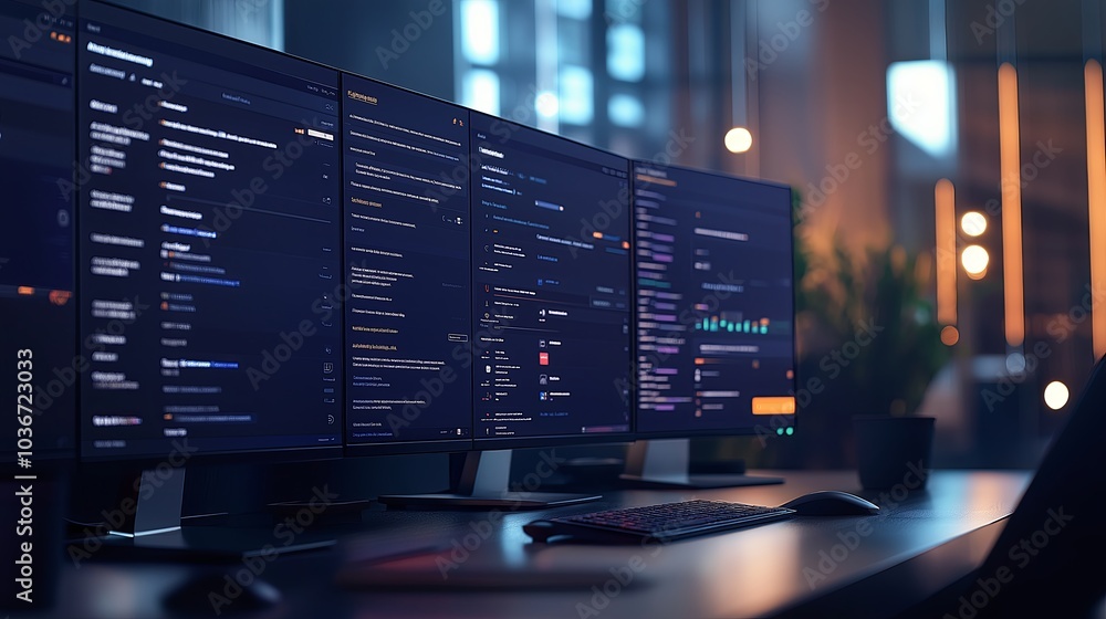 Poster a modern customer service dashboard glowing with incoming inquiries