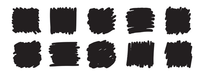 Abstract hand drawn scribble set art. Vector grunge brush square. Sketch graphic design isolated on white background.
