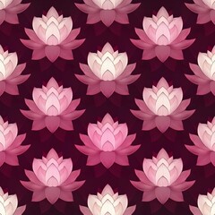 Elegant Geometric Lotus Flower Pattern in Pastel Hues on Burgundy Background with Copy Space