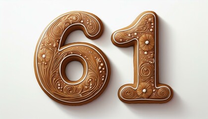 Decorated cookie, number 61, illustration for birthday or anniversary celebration