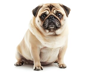 Obraz premium Chubby Pug Dog with Pleading Eyes and Adorable Folds Isolated on White Background