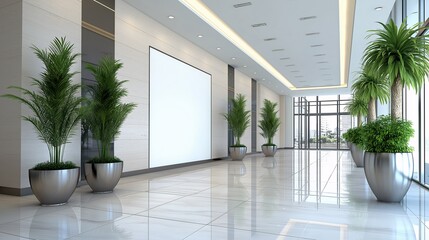 Fototapeta premium Modern Lobby with Green Plants and Bright Windows