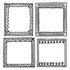 Bullet journal hand-drawn vector elements for notebook, diary, or planner. Doodle black frames are isolated on a white background