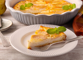 Pear and cheese tart, sliced