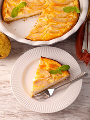 Pear and cheese tart, sliced