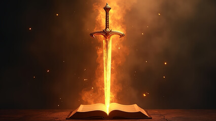 Sword of the spirit Holy bible For the word of God is living and active sharper than any double-edged sword Flaming sword of the spirit and the word of god concept art