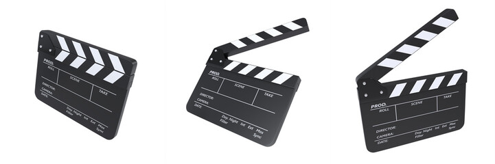 Obraz premium Black Film Clapper, Filmmaker's Clapboard, Hollywood Film Clapperboard 3D Illustration Isolated