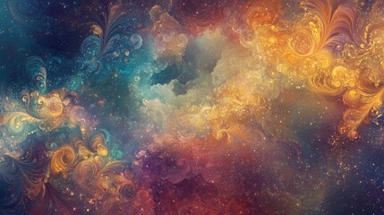 Obraz premium A dazzling, fantasy-inspired background with intricate, swirling patterns and bold, vibrant colors, creating a magical, whimsical effect