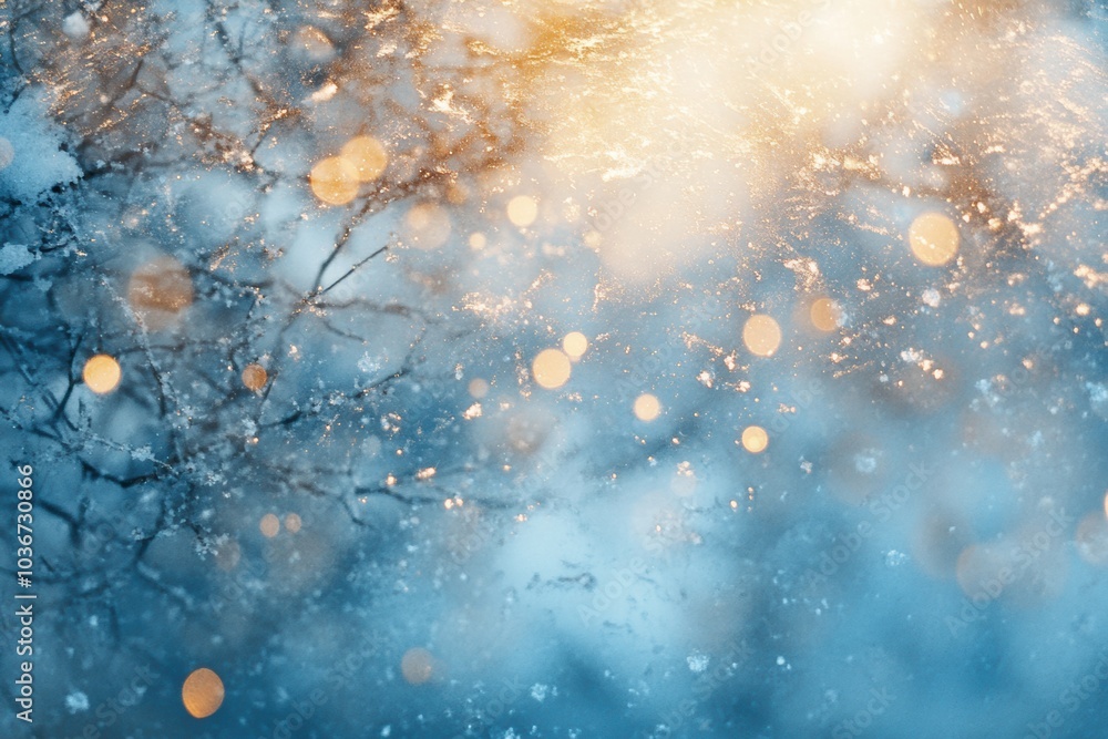 Aufkleber Delicate snowflakes create a mesmerizing texture as they swirl, reflecting soft light from the winter sun in a tranquil setting. Generative AI