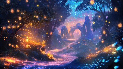 Obraz premium A magical background with swirling, multicolored patterns and glowing details, evoking the wonder of a fantastical fairyland