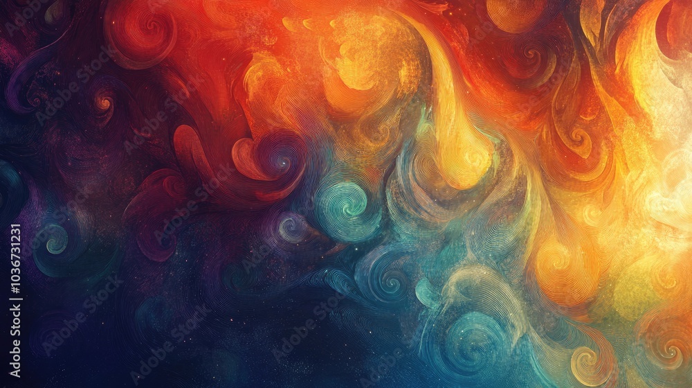 Poster a vibrant, colorful background with swirling abstract patterns, creating a sense of wonder and magic