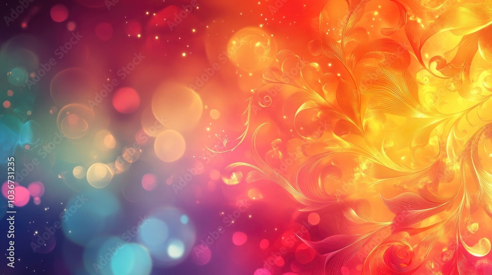 Poster a vibrant fairytale-inspired background with swirling, mystical patterns in bold, bright colors, cre