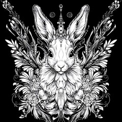 Obraz premium A white rabbit in a decorative ornate frame.