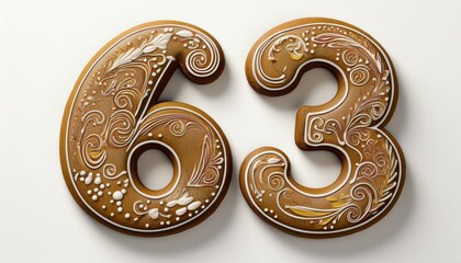 Decorated cookie, number 63, illustration for birthday or anniversary celebration