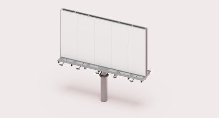 Elegant blank billboard template with white canvas. Isometric top angle view. Outdoor media advertising platform for effective commercial marketing activity.