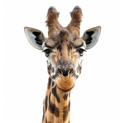 Obraz premium Giraffe looking curious with a white background