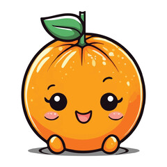 Cute cartoon orange fruit character isolated on white background. Vector illustration.