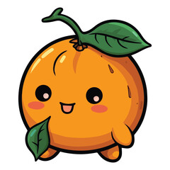 Cute cartoon orange fruit character isolated on white background. Vector illustration.