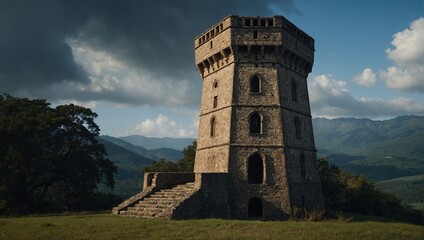 Obraz premium Visitors explore the trails leading to the archer tower