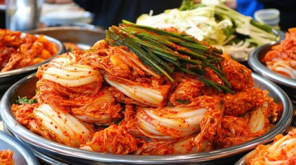 Vibrant Kimchi in Traditional Korean Kitchen Setting