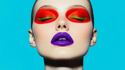 Vibrant Neon Portrait of Woman with Bold Makeup in Futuristic Lighting © Aleksandra