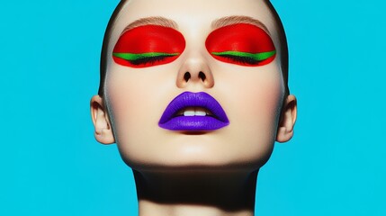 Vibrant Neon Portrait of Woman with Bold Makeup in Futuristic Lighting © Aleksandra