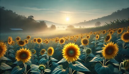 Obraz premium Sunflowers in the Cool Morning Light