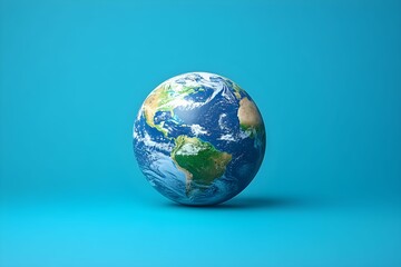 Fototapeta premium Our Blue Planet: A 3D Render of Earth on a vibrant blue backdrop. A symbol of global unity and environmental awareness. 