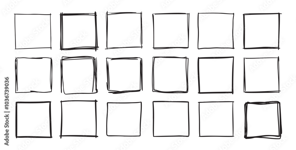 Poster hand drawn square frames. doodle line square frame. vector borders grunge template set.