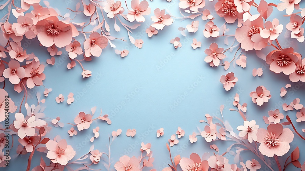 Poster whimsical empty papercut nature icon elegantly placed in a softtextured paper frame adorned with tin