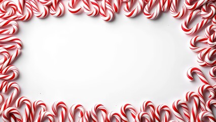 christmas candy cane frame on a white background for holiday card